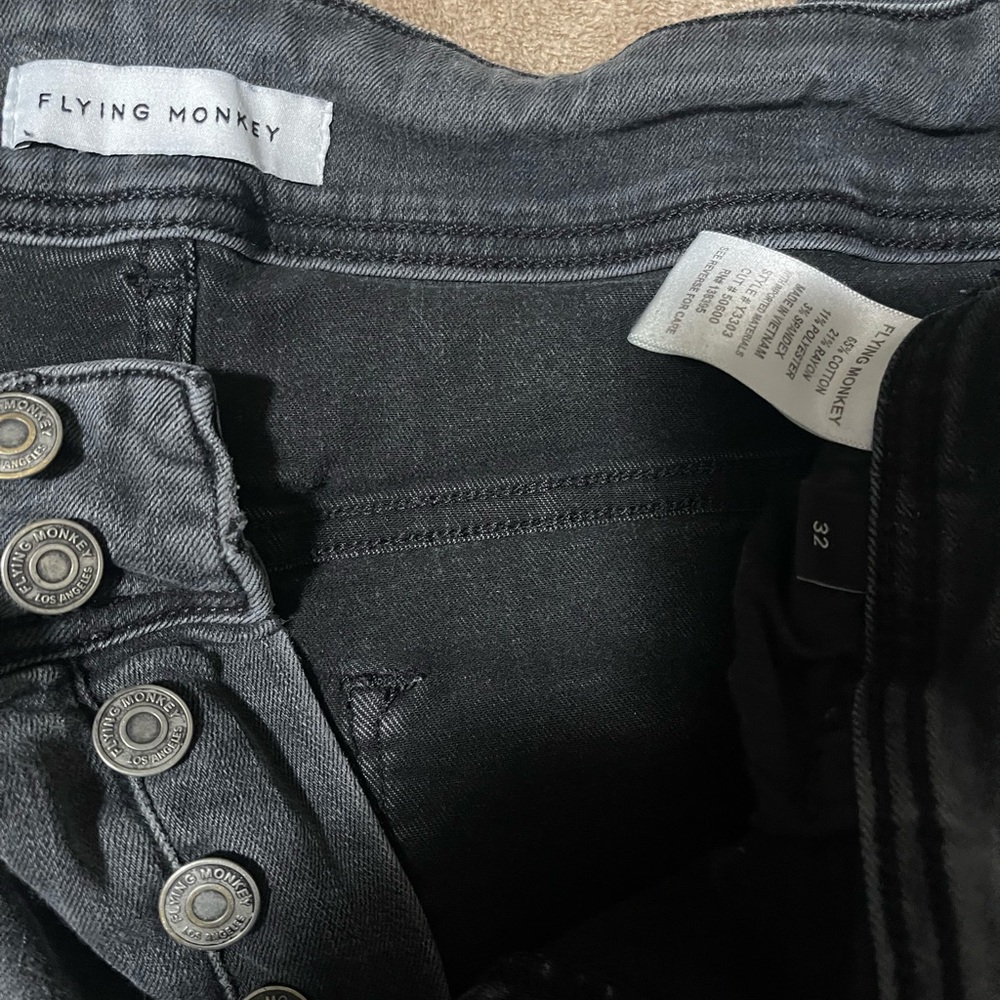 Flying Monkey Charcoal Denim Wome's Button Fly Distressed